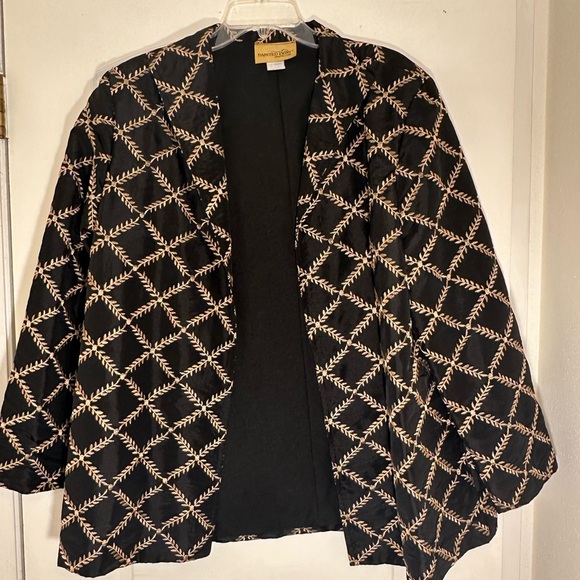 Vintage Painted Pony Cream and Black Geometric Jacket with Open Front Made USA - Picture 1 of 6